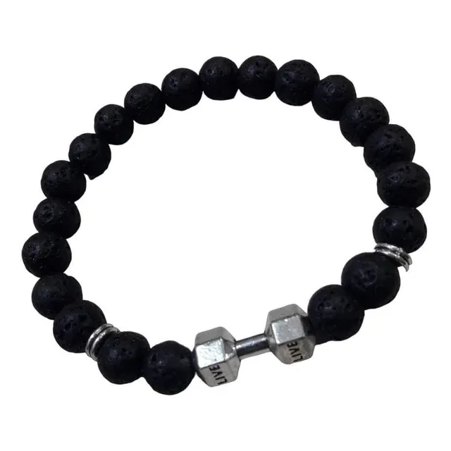 Pulsera Hombre Mancuerna Piedras Onix Cordón Elastico