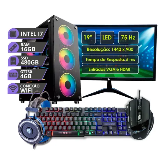 Pc Gamer I7 3.4ghz 16gb Ssd 480gb Placa Video 4gb Monitor 19 16 Gb