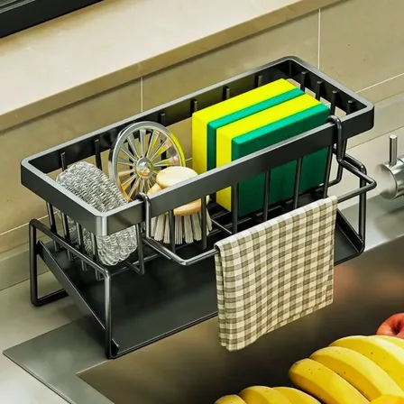 Organizador De Pia Porta Detergente Esponja Suporte Cozinha Preto