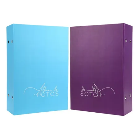 Kit de 2 Álbuns Fotográficos 10x15 Para 512 Fotos, Capa Dura e Com Memo, Cor Azul Bebê e Roxo