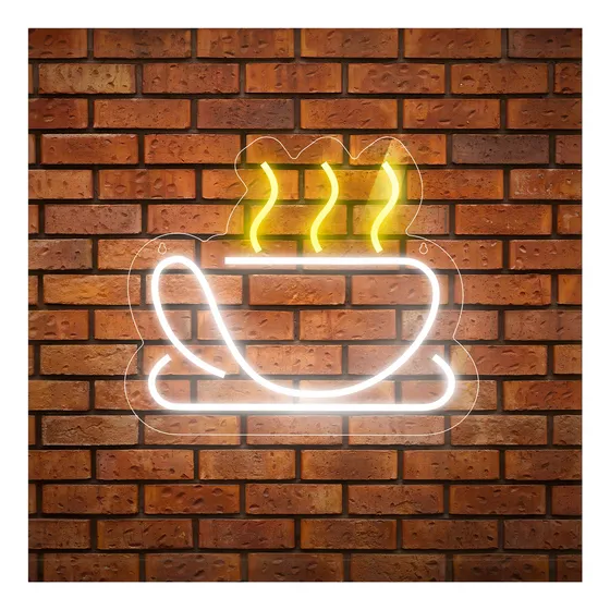 Painel Led Neon Xícara Cantinho Do Café Letreiro Luminoso Cor Branco Frio 127/220V