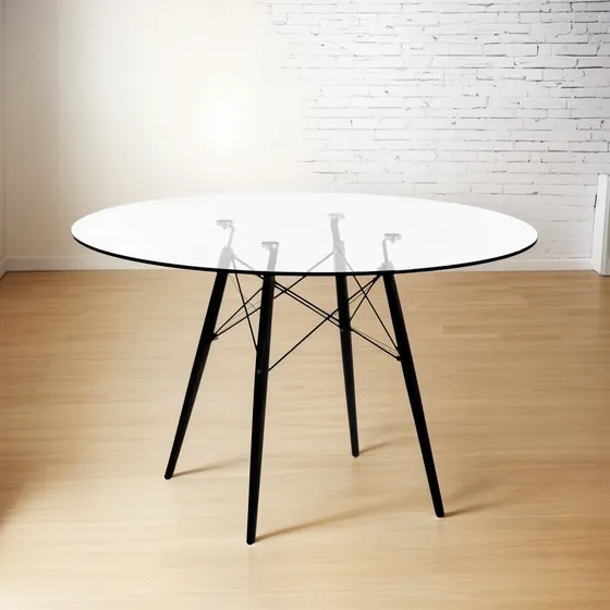 Mesa Eames Redonda Patas Negro Tapa Vidrio Cocina Comedor