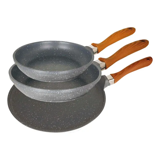 Sartenes Ultra Antiadherentes Cubierta de Granito 3 Pz: Crepera, Sarten Grande y Chico (30, 25 y 21 cm) para Estufa de Gas, Electrica y de Induccion