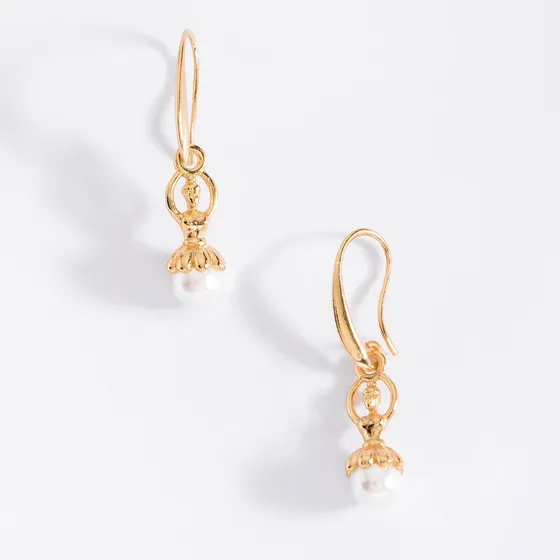 Arete Bailarina Con Perla En Baño De Oro Marca Nice