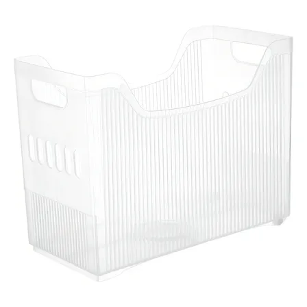 Organizador Multiuso De Plastico Con Asa Mediano Color Transparente Rayas