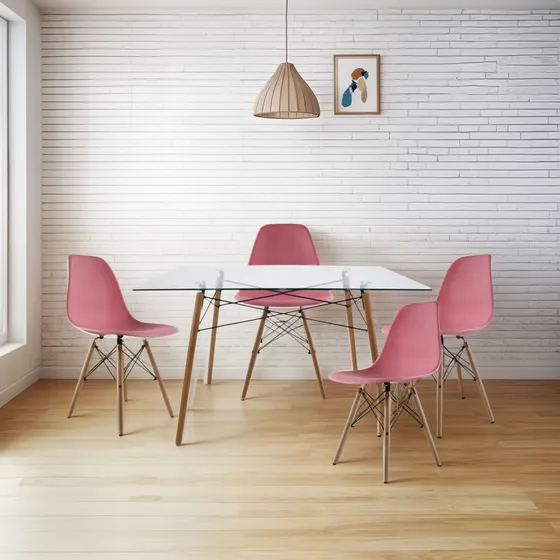 Set Comedor Mundo In Eames Rectangular 120 Cristal 4 Sillas 