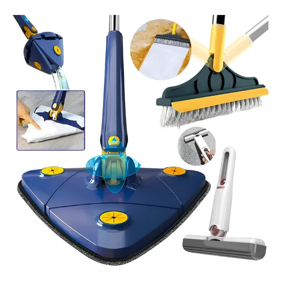 Mop Limpeza Esfregão Triangular + Vassoura Rodo + Mini Mop