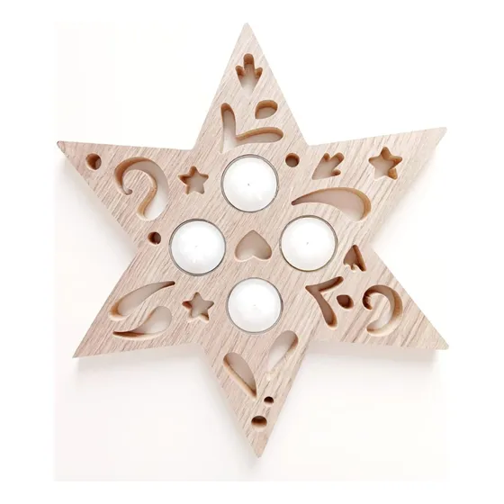 Porta Velas Estrella - Centro De Mesa Madera C/ 4 Velitas