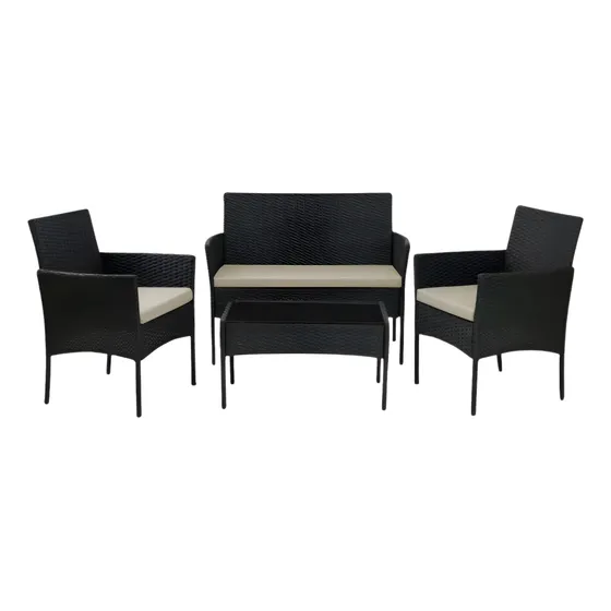 Set Juego De Jardin 4 Piezas Patio Rattan Mesa De Vidrio