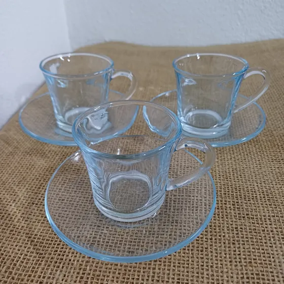 Xicara Com Pires Cafezinho Antiga Azul Luz