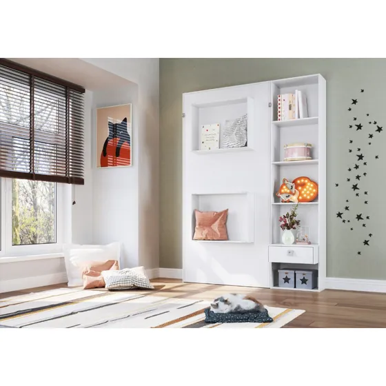 Cama Articulável Vertical Solteiro Com Estante Vancouver Cor Branco