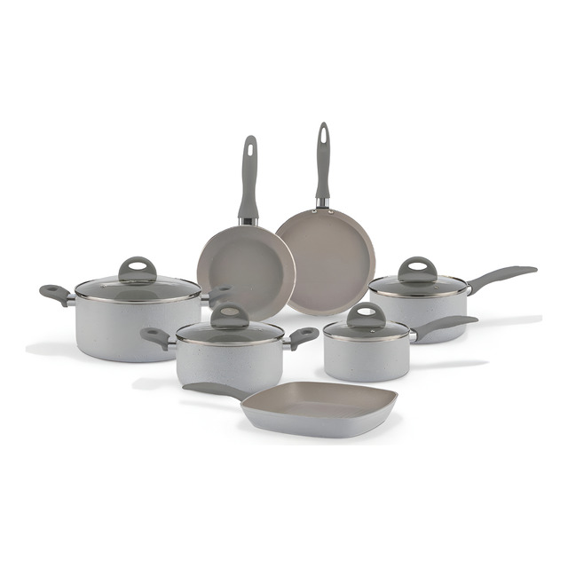 Jogo De Panelas 7 Peças Ceramic Life Marble Blend Brinox Cor Cinza