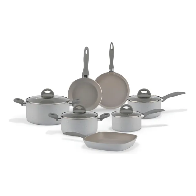 Jogo De Panelas 7 Peças Ceramic Life Marble Blend Brinox Cor Cinza