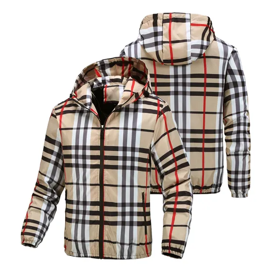 Chaqueta A Cuadros Con Capucha Y Cremallera Para Man