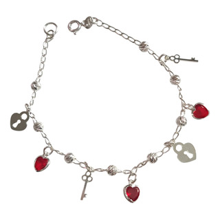 Esclava Pulso Pulsera De Corazon Con Llave De Plata Ley 925 Esclava Pulso Pulsera De Corazon Con Llave De Plata Ley 925