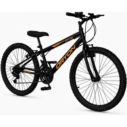 Bicicleta Infantil Oryon Aro 24 com 18 Velocidades Masculina Preto e Laranja