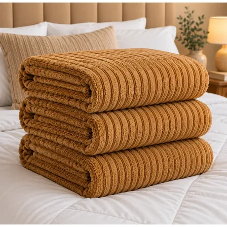 Cobertor Manta Casal Aveludada Canelada Super Macia Luxo Canelada 750 G Bege