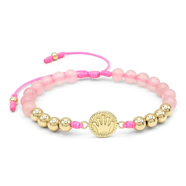 Pulsera Corona Cuarzo Rosado Oro Laminado 18k Iconic Store