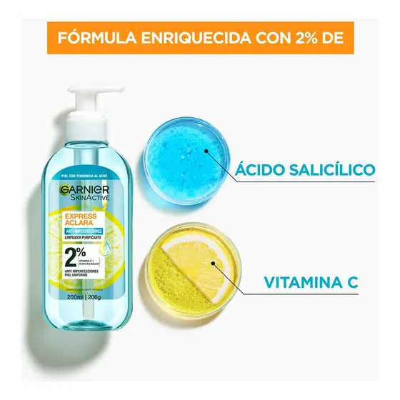 Garnier Skin Active Express Aclara Gel De Limpieza Anti Acne 200ml