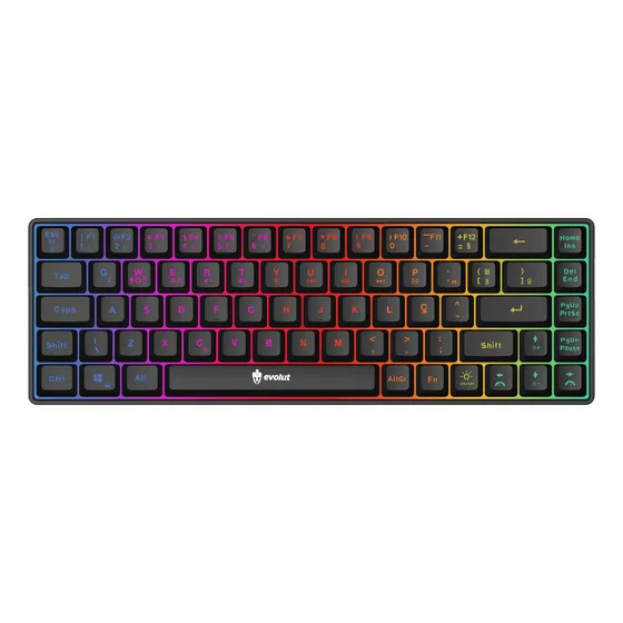 Teclado Gamer Evolut Fay Eg211 60% Backlight Luz Rainbow Rgb Cor Preto Idioma Português Brasil