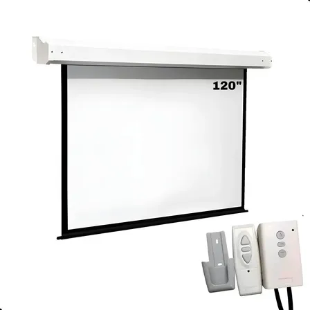 Tela De Projeção Elétrica - Domori - 120 Polegadas Retratil C/ Controle Remoto Automação Alexa Igreja Matte White Hd Profissional Premium 127v