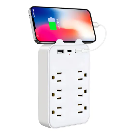 Extension Tomacorriente A 6 Tomas + 2 Cargas Usb + 1 Tipo C