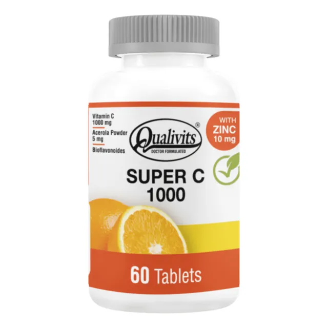Super C 1000 Mg + Zinc X 60 Tabletas Vitamina C Qualivits® Sabor Natural