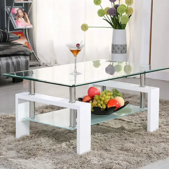Timoau Mesa De Centro Rectangular De Vidrio Templado Mesa De