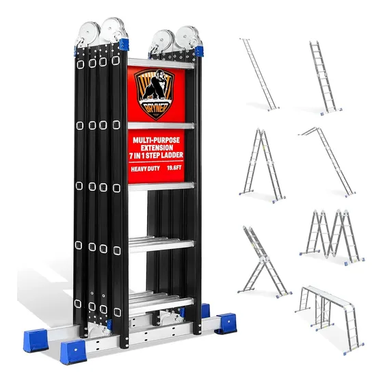 Escalera Plegable De 19.6 Pies, 7 En 1, Escalera De Extensió