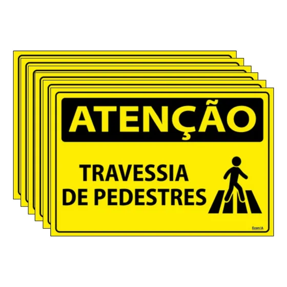 Combo 6 Placas Sinalização Travessia De Pedestres - Sa36 F9e