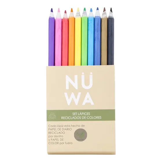 Set De 10 Lápices De Colores Reciclados Ecológicos Nuwa