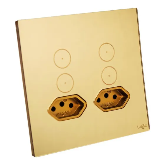 Interruptor Wi-fi Touch 4 Botões com 2 Tomadas Dourado 4x4 Lumenx 4PAD+2TWIFIDOU4X4
