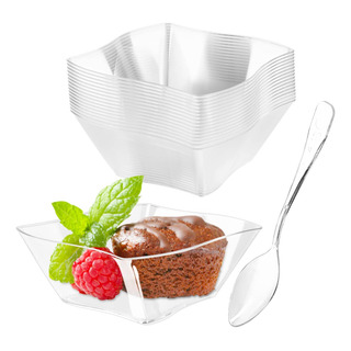 Qeirudu 50 Pack Mini Pratos De Sobremesa De 5 Onças Com Colh Qeirudu 50 Pack Mini Pratos De Sobremesa De 5 Onças Com Colh