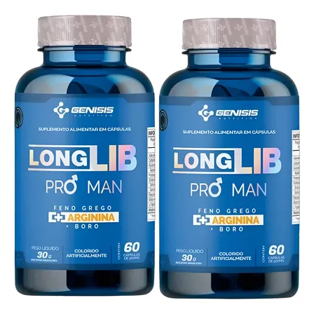Kit 2 X Longlib Pro Man Feno Grego + Arginina + Boro Genisis Sem Sabor