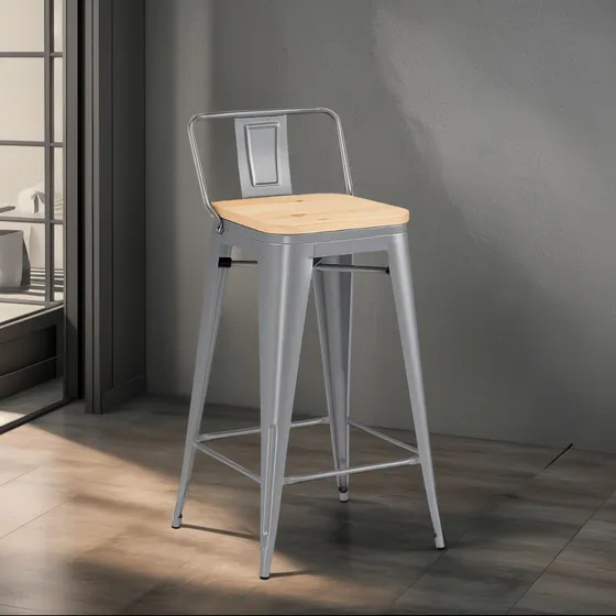 Taburete Tolix Vintage Respaldo En Metal Asiento De Madera