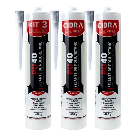 Kit 3 Selantes Pu 40 Poliuretano Cibra Flex Preto