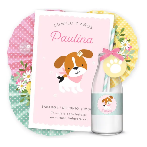 Kit Imprimible Perrita Pastel Invitación Cumpleaños 
