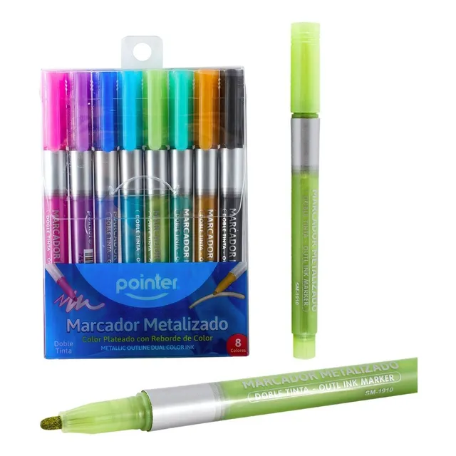 Marcadores Metalizados Grafico Doble Tinta 8 Colores Punta