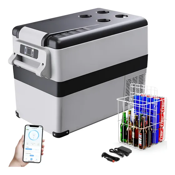 45l Refrigerador Para Coche Y Hogar 12v App Control Frigobar Plateado