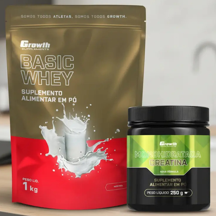 Kit Growth: Whey Protein Basic Natural 1kg + Creatina Monohidratada 250g