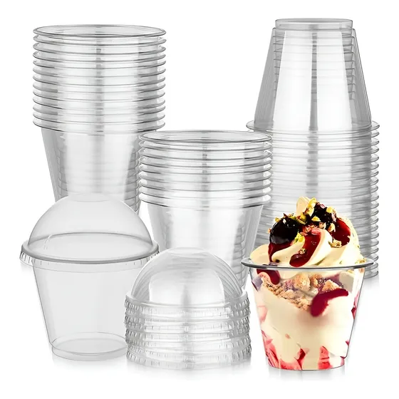 50 Vasos Plasticos Desechables Vaso Tapa Domo Sin Hoyo 9oz Color transparente / vaso con tapa domo sin hoyo 9oz