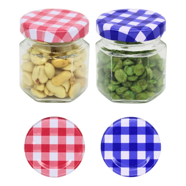 12 Frascos Mini Hexagonal Vidrio Tapa Colores Almacena 45ml