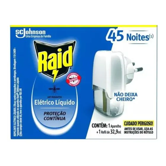 Repelente Anti Mosquito Elétrico Raid e 1 Refil de 32,9 ml