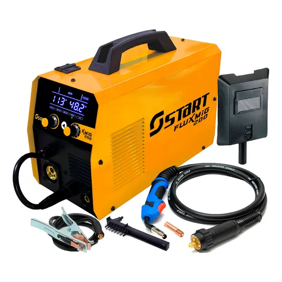 Máquina Inversora De Solda Sinérgica 200A 3 em 1 Mig Tig Mma Com Gás E Tocha Euro Conector 220V FluxMig 200 Start