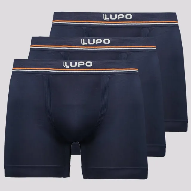 Kit 3 Cuecas Boxer Lupo Microfibra Sem Costura Marinho E Am