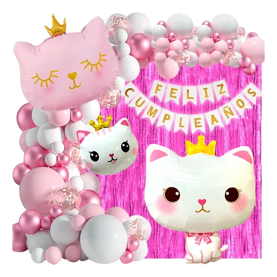 50 Art Globos Gatita Reina Gata Rosa Kawaii Corona Candy Bar