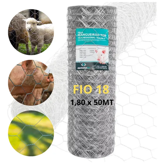 Tela Mangueirão 1,80x 50m Fio 18 Alambrado Galvanizada Cerca Cor Prateado