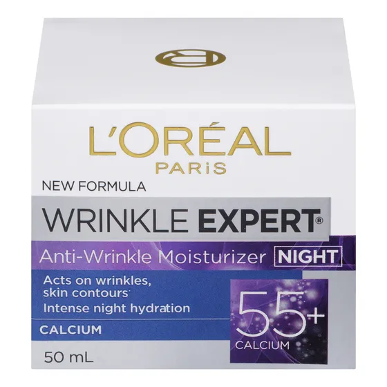 L'oreal Paris Wrinkle Expert 55+ - Hidratante Facial Antienvejecimiento Con Calcio, No Graso, Adecuado Para Pieles Sensibles, 1.7 Onzas Líquidas 50 Ml Trabaja Para Fortalecer La Piel Adelgazante.