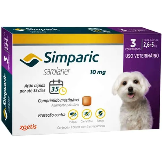 Simparic 10mg Para Cães 2,6 A 5kg - Kit Com 3 Comprimidos