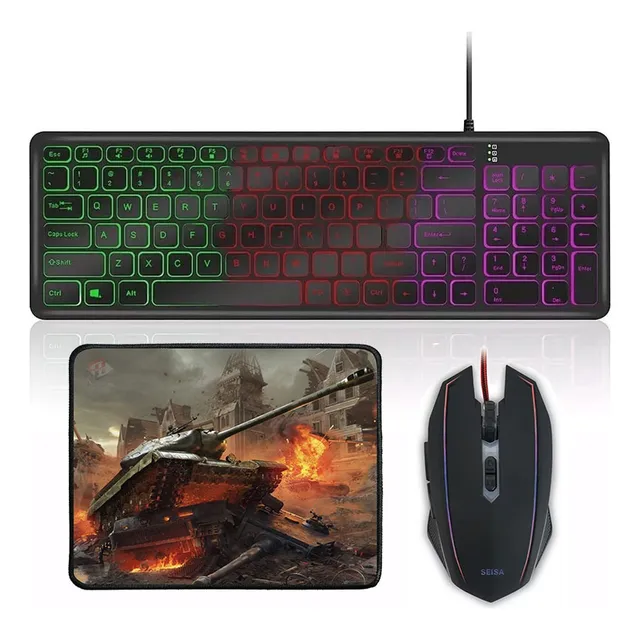 Kit Gamer Teclado + Mouse + Pad, Luces Led 